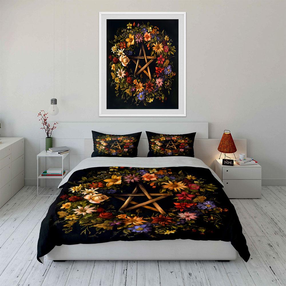 Floral Wreath With Wooden Star Kid'S And Adults' Bedroom Decor, Exquisite Three-Piece Bedding Set Gift