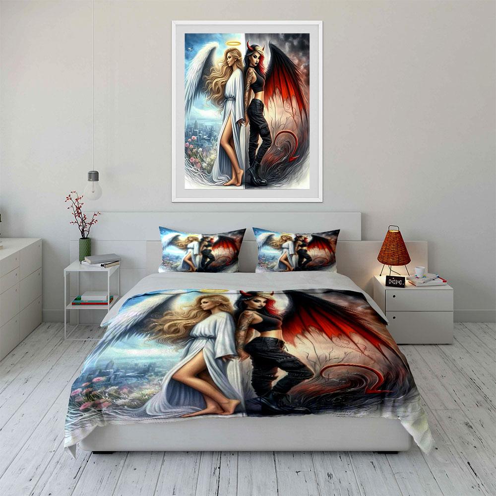 Angel and demon artwork. Bedding sets Duvet cover sets Duvet covers Pillowcases(1 * Duvet Cover 2 * Pillowcases without duvet insert)