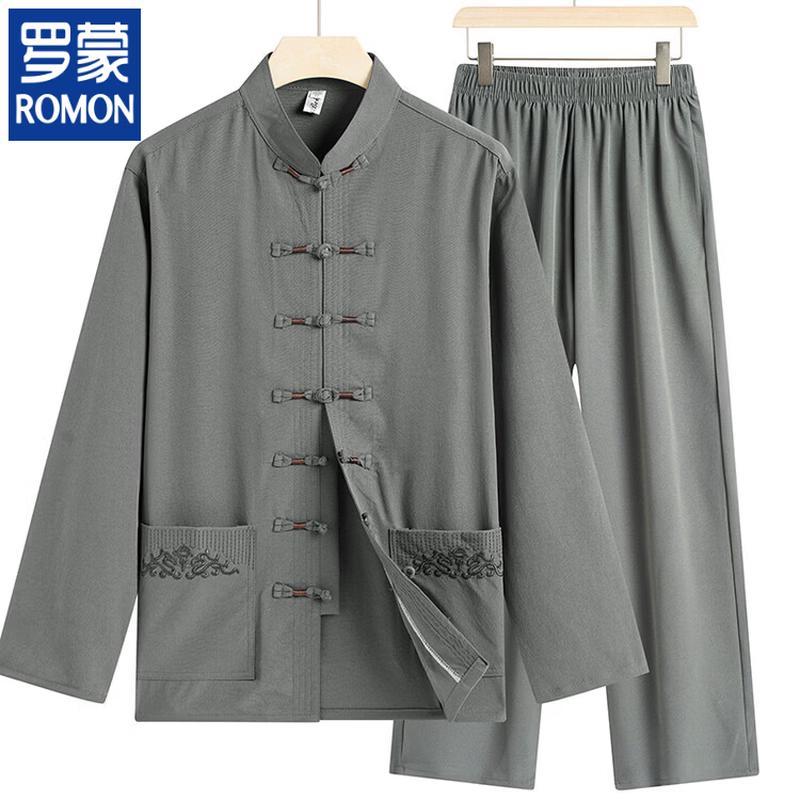 ROMON Men s Traditional Chinese Tang Suit Long Sleeve Set 42/180