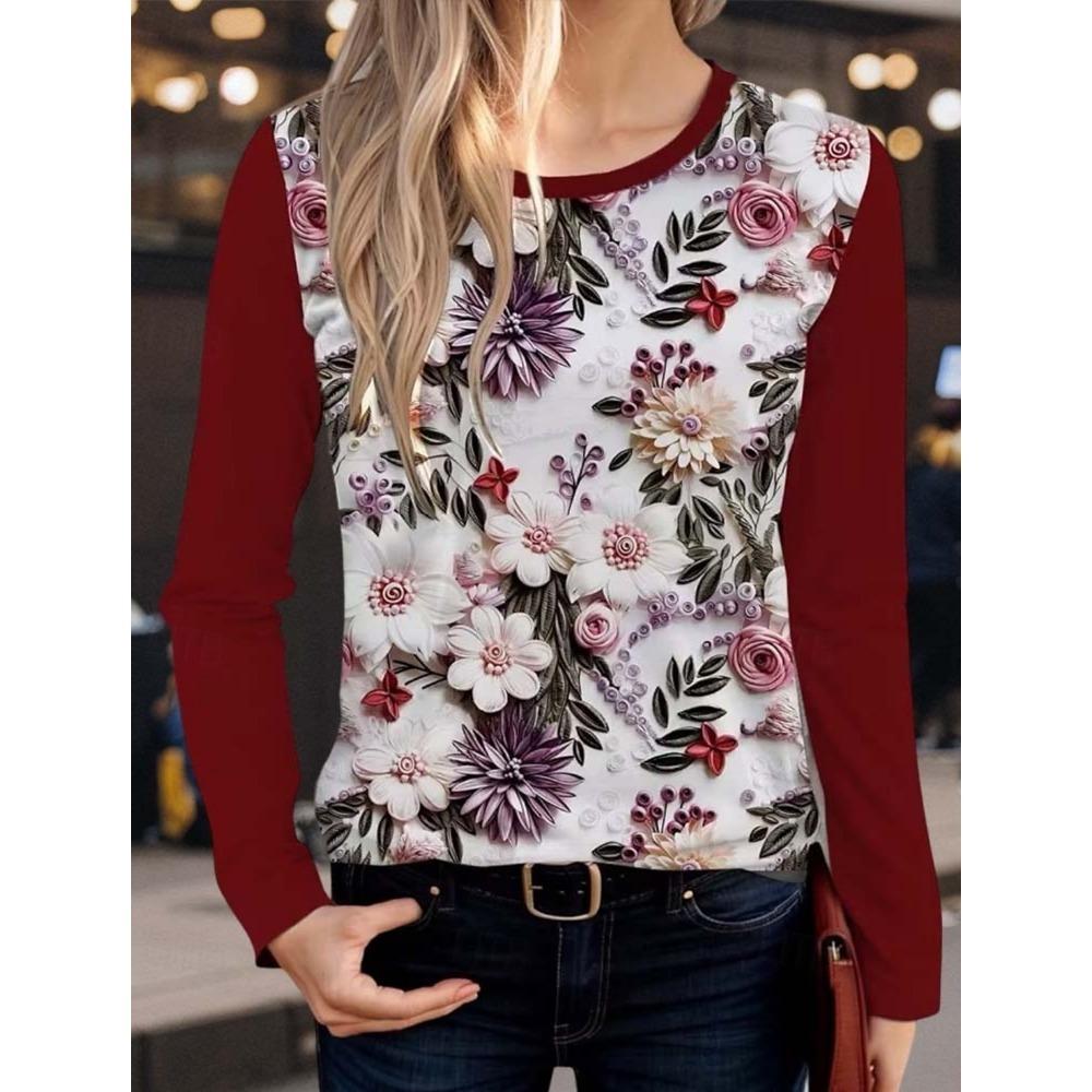 Fashion 3D Print Beautiful Flower Crew Long Sleeve T-Shirt Womens Clothing Casual Clothes Harajuku Female Clothing Pullover