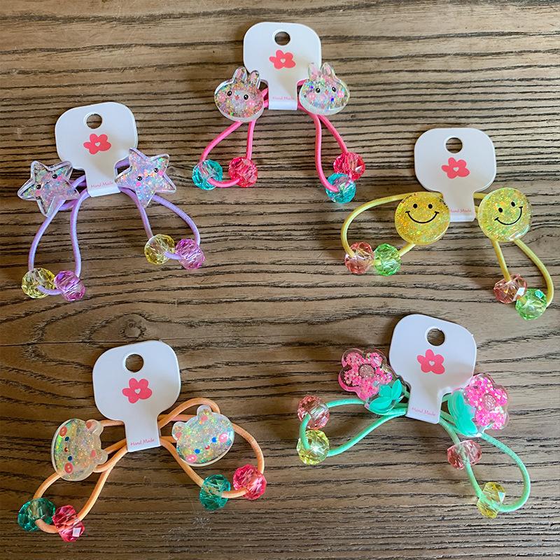2 Stück/Set Kinder Cartoon Hase Elastische Haargummis Glitzer Blume Haargummi für Mädchen Niedliches Haarband Kinder Haaraccessoire