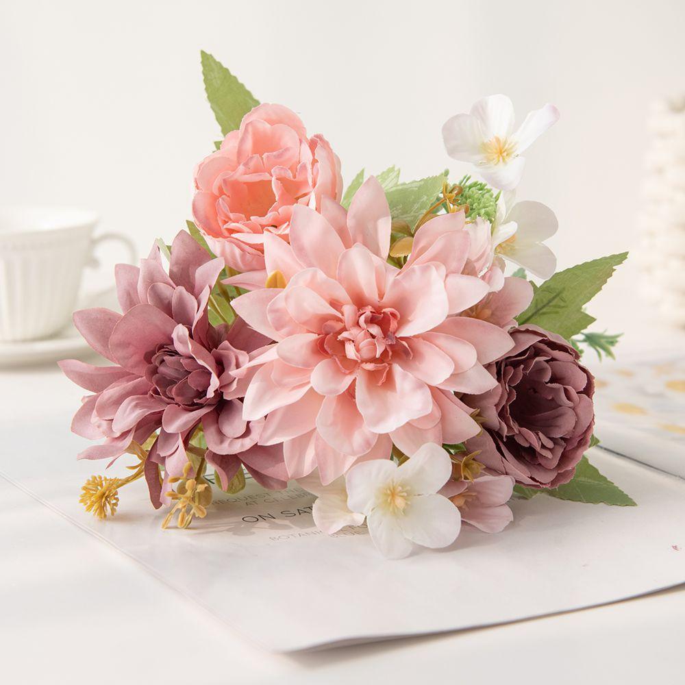 

Artificial Flowers Silk Dahlia Peony High Quality Holiday Wedding Bridal Bouquets Home Vase Table Diy Gift Scrapbook Decorations 1 PC