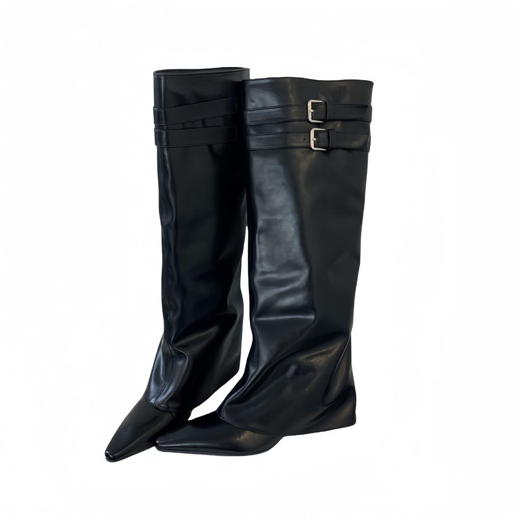 2025 autumn Korean version of fashion pants boots pointed thin middle heel boots but knee temperament sleeve fashion single boots