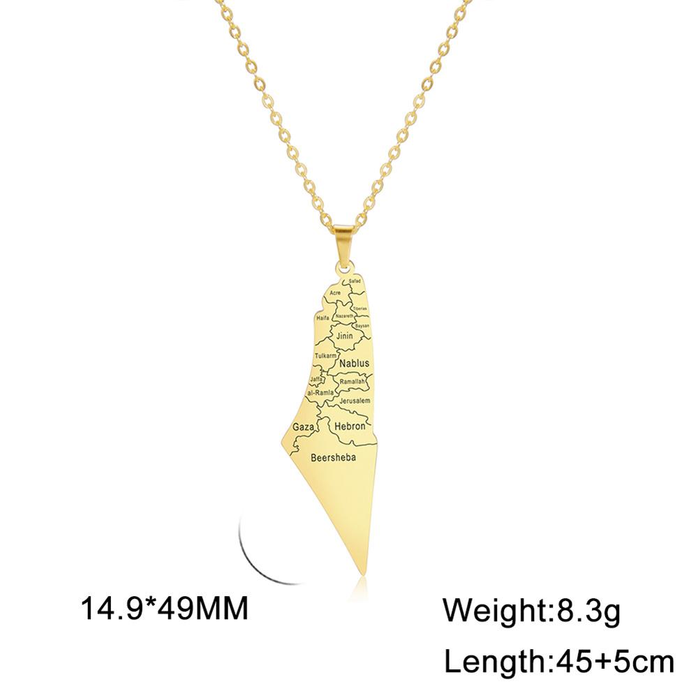 Palestine Israel Map Pendant Necklace Fashion Geography Country Necklaces Stainless Steel Charm Chain Jewelry Men Woman