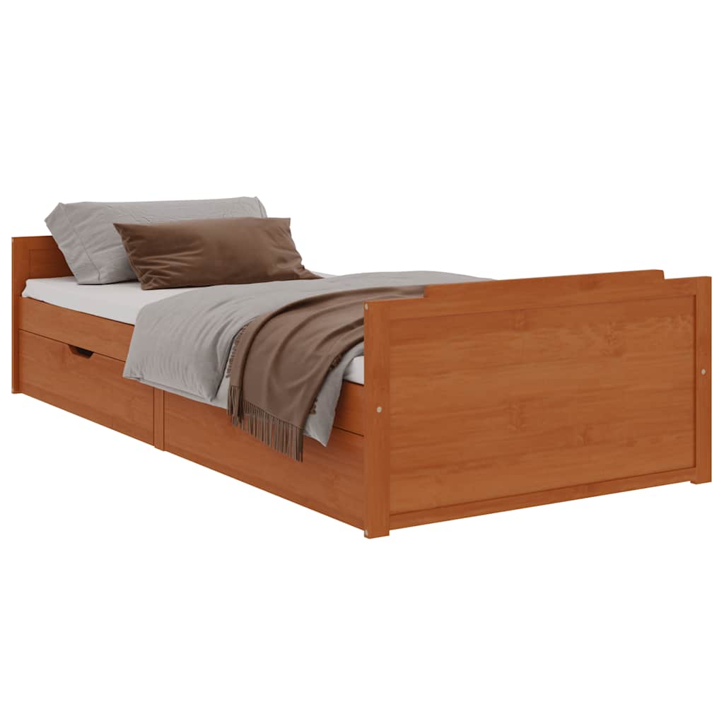 Solid Wood Bed with Drawers Honey Brown Pine 90 x 200 cm