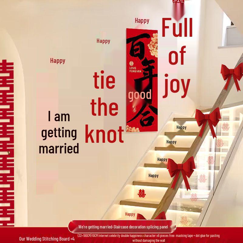 Wedding Decoration Set for Living Room, Sofa, Stairway & Background Wall - Bride's New Home Double Happiness Décor