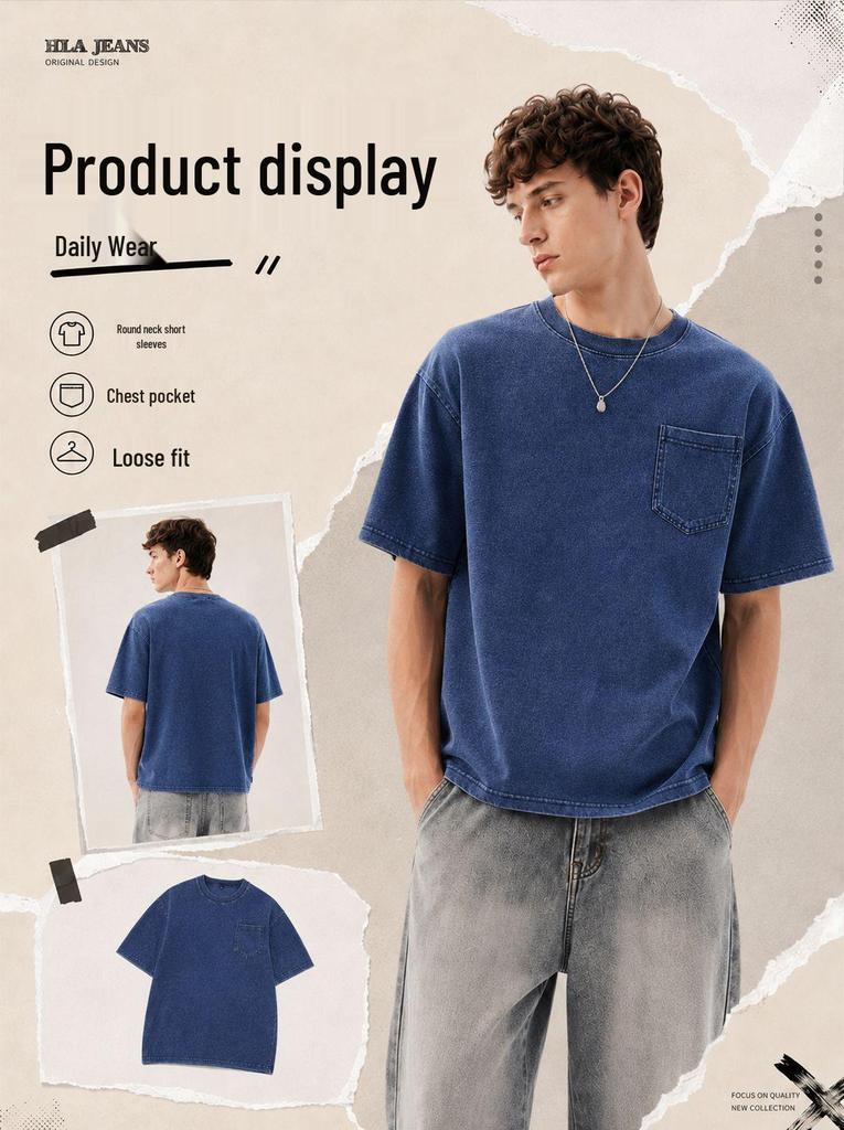 Men's Retro Distressed Washed Heavyweight Pocket Short Sleeve T-shirt