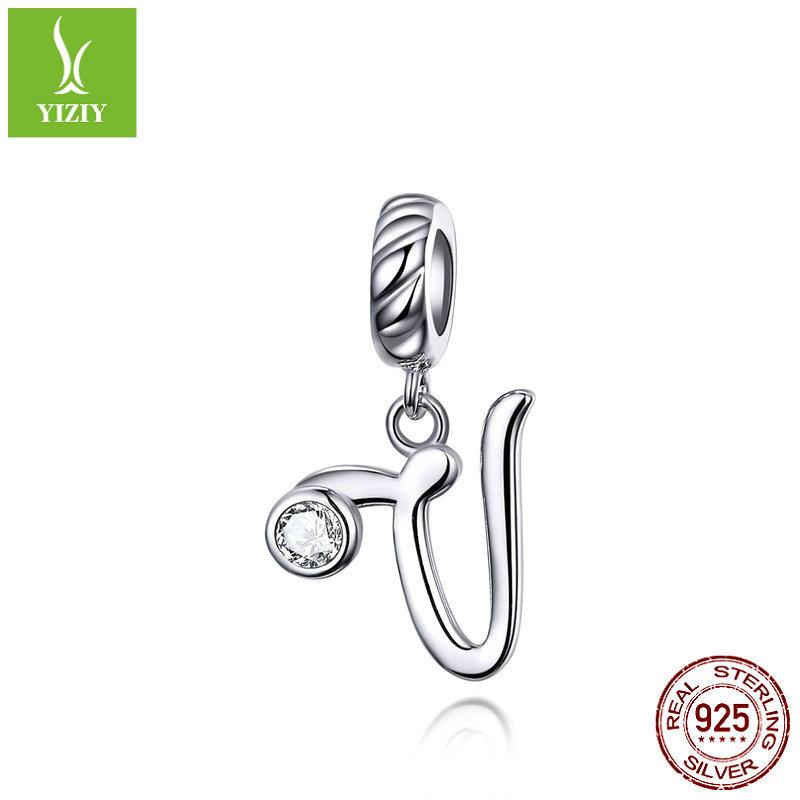 26 Letter Charm 925 Sterling Silver Pendant Korean Fashion Beaded Bracelet Silver Jewelry Accessories