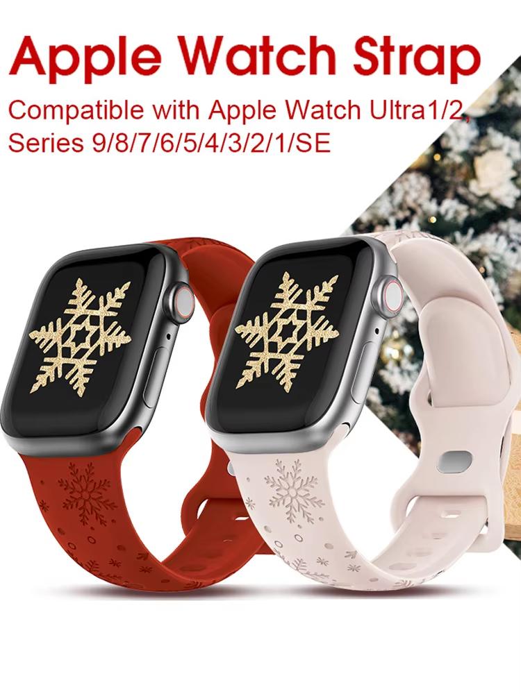 Christmas Strap For Apple Watch Bands 49mm 46mm 45mm 44mm 42 40mm Engraved Bracelet Correa IWatch Series 11 10 SE 9 8 7 Ultra2 3