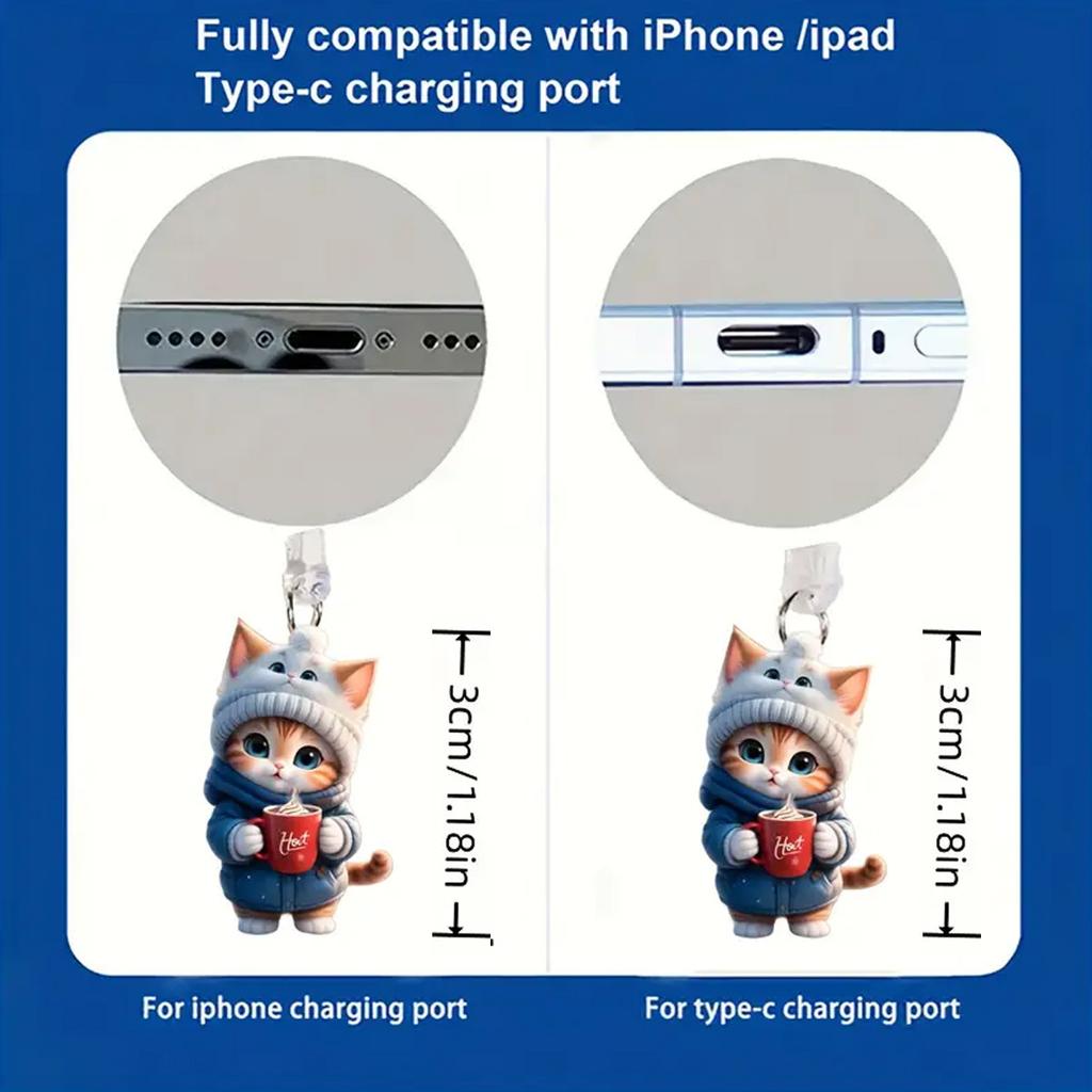 Cute Cat Mobile Phone Dust Plug Hanging Ornaments Pendants Phone Accessories Decoration For Iphone Type-C Dust Plug