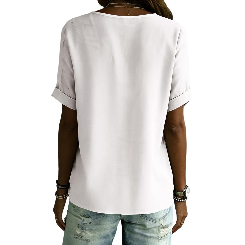 Women's Fashion Loose-Fit Round-Neck Short-Sleeve Gathered T-Shirt Top