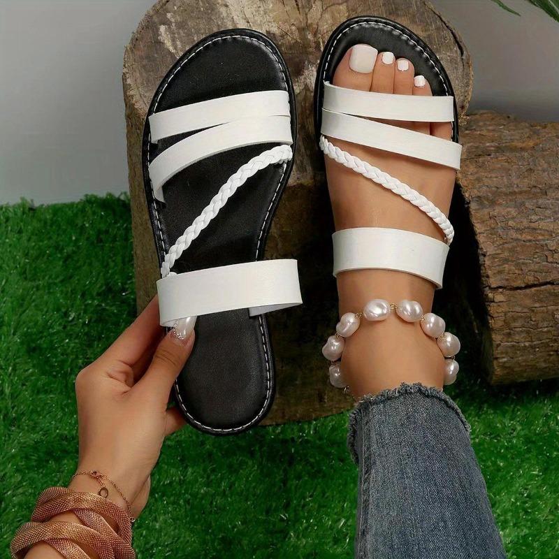 Womens Chic Braided Open Toe Anti Slip Sole Beach Casual Slide Sandals Flip Flops