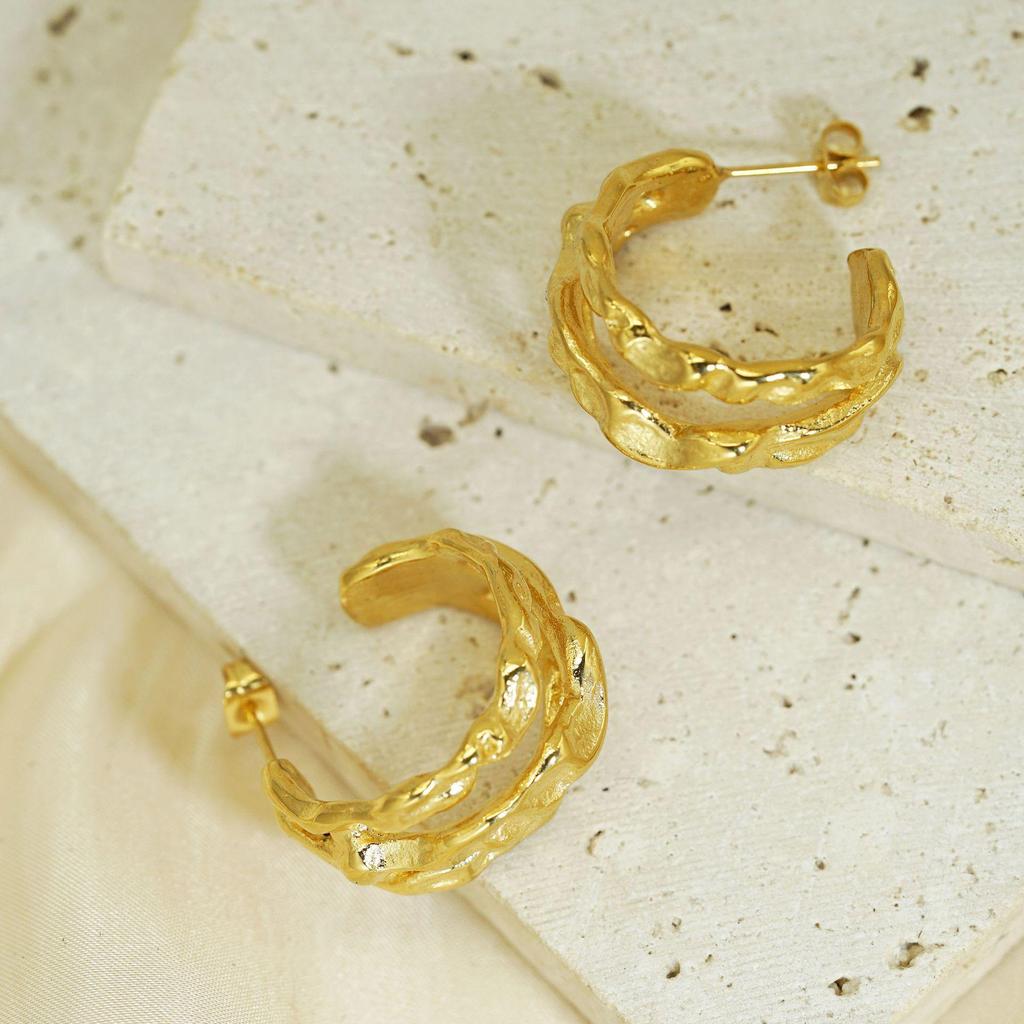 Elegant Irregular Pleated Texture Earrings in Light Luxury Titanium Steel