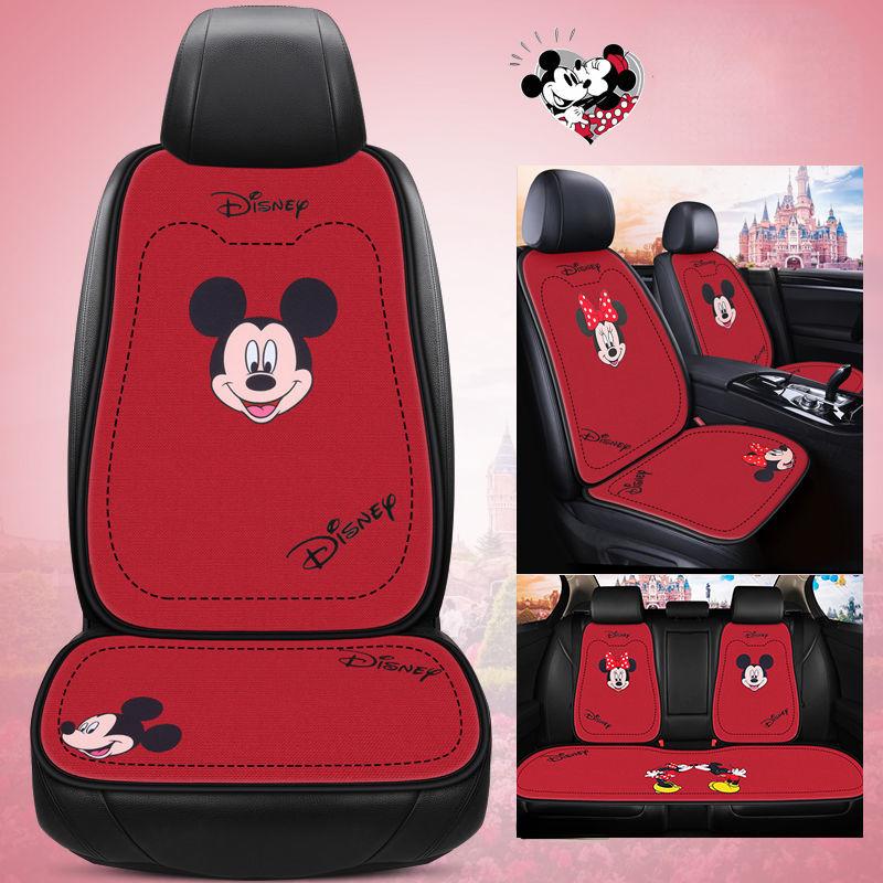 Cute Disney Mickey Cushion Four Seasons Universal Linen Non-Slip Car Seat Cover Car Accessories Interior Woman Seat