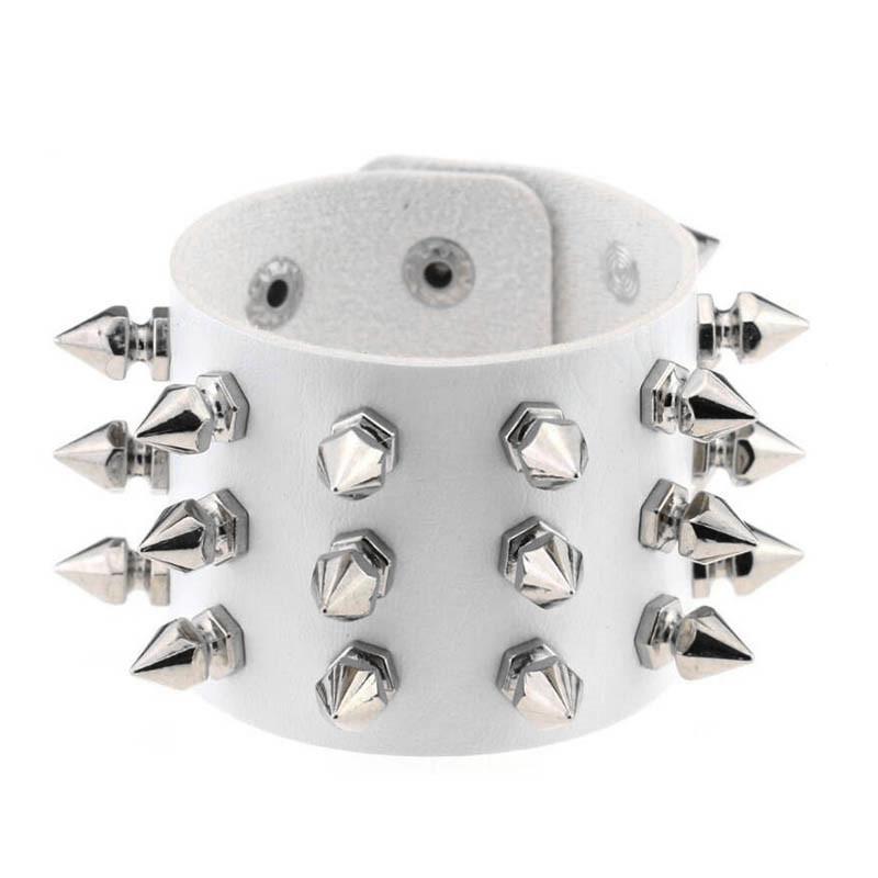 80s White Punk PU Leather Bracelet Bangle Goth Cuff Bracelet Gothic Rivet Buckle Wristband for Men Women Jewelry 2025