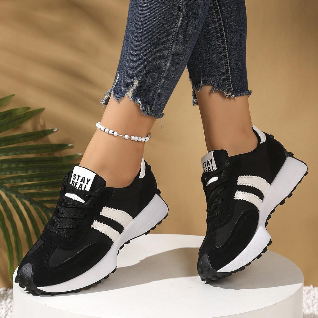 Lente Casual Sportschoenen voor Dames | Dikke Zool, Hoogte Verhogend, Veelzijdig, Retro Casual Schoenen, Gestreept Ontwerp, Damesschoenen, Sportschoenen