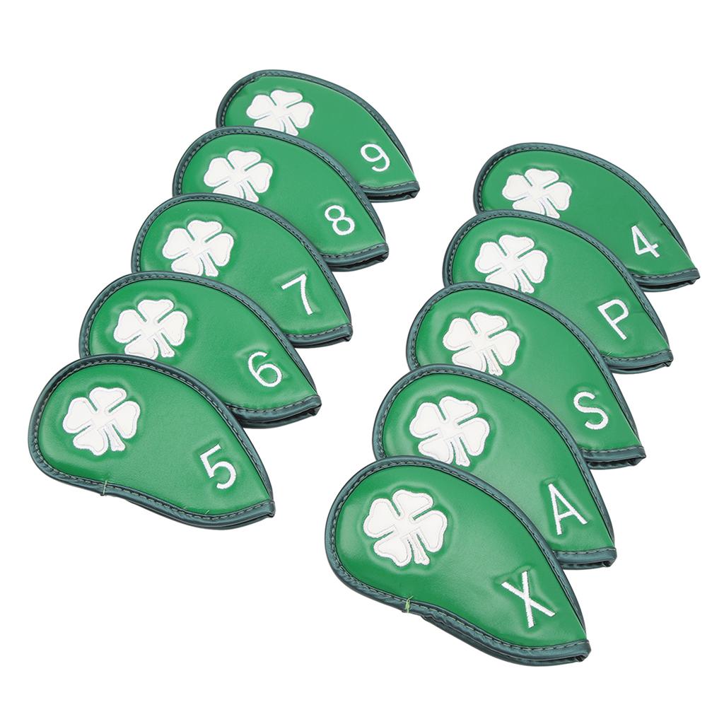 10 PCS Golf Club Head Covers Four Leaf Clover Pattern PU Waterproof Delicate Golf Iron Covers Set