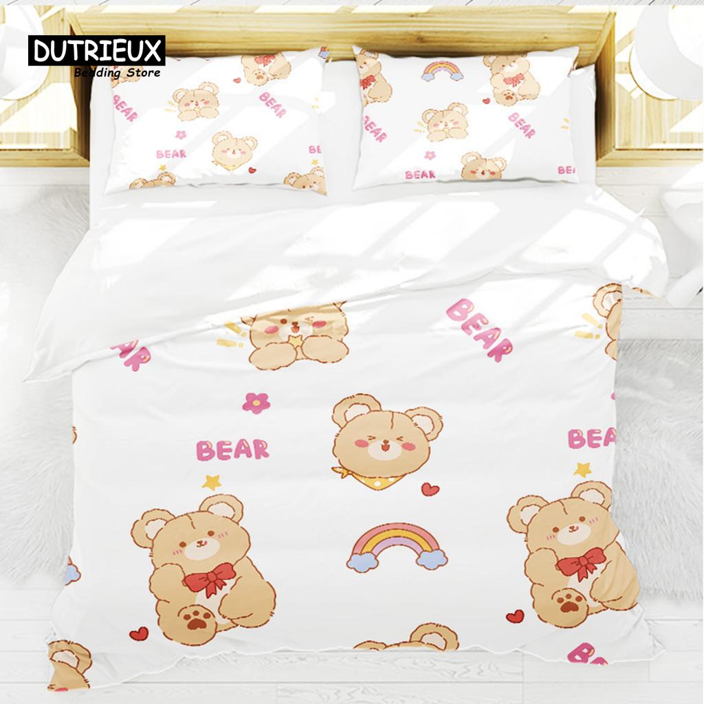 Cartoon Animals Toddler Bedding Set For Kids Girls Boys Bedroom Decor Cute Bear Rabbit Cat 3D Print Duvet Cover Set Pillowcases