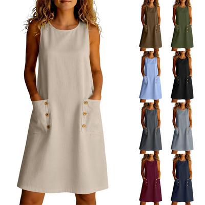 New Summer Women's Dress Fashionable Casual Solid Color Sleeveless Round Neck Dress
