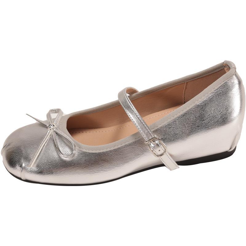 Retro silver French flat bottom light mouth single shoes women's summer 2025 new models with skirts versatile inner height increase Mary Jane shoes
