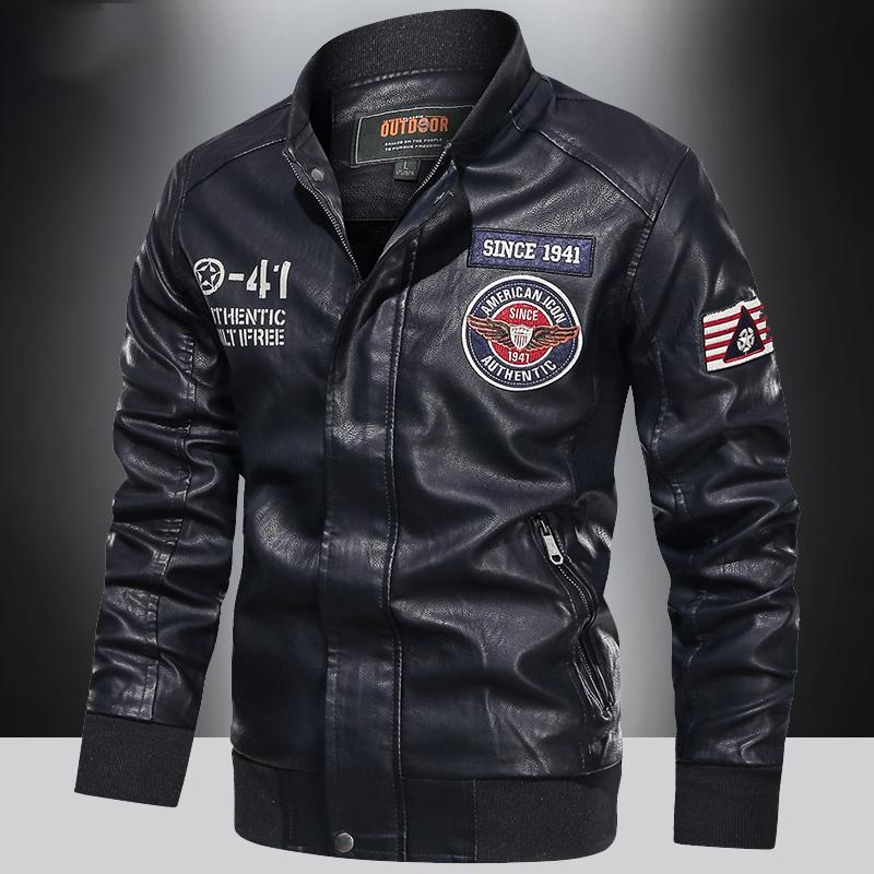 Spring and Autumn Men's Motorcycle Suit Leather Jacket Color Blocking American Baseball Collar Pilot Casual PU Leather Jacket