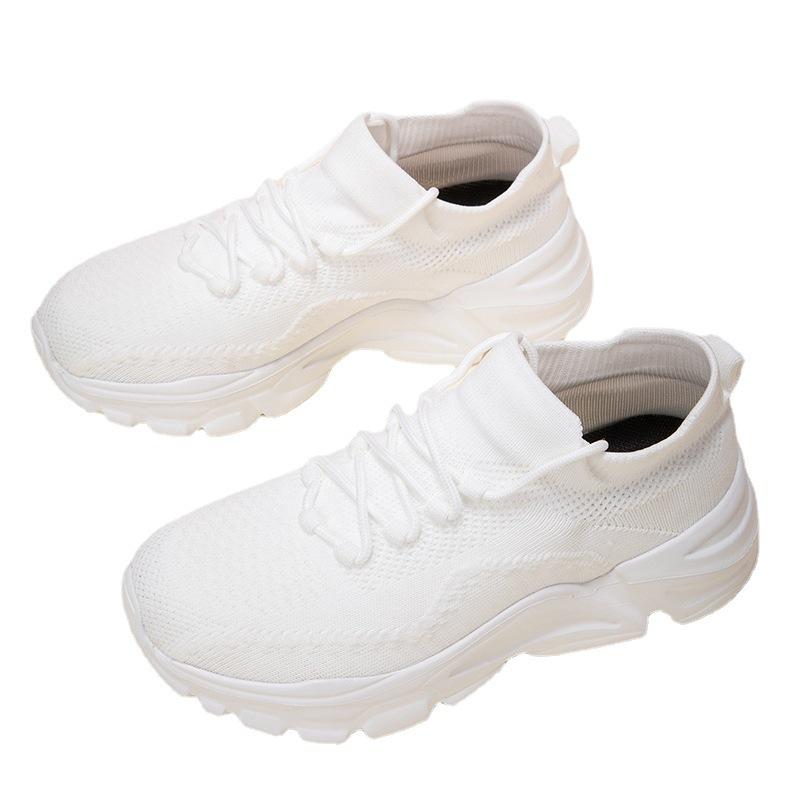 Casual shoes spring and autumn lightweight fly-woven couple shoes soft-soled comfortable sports shoes student lace-up socks shoes single shoes