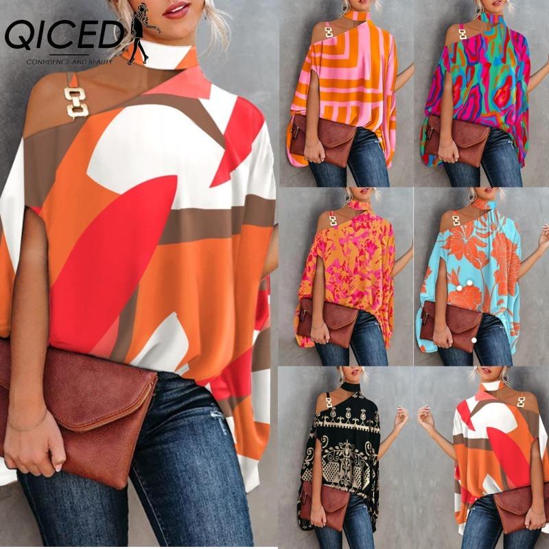 QICED Camicette e camicie a maniche corte con stampa tinta unita casual alla moda da donna