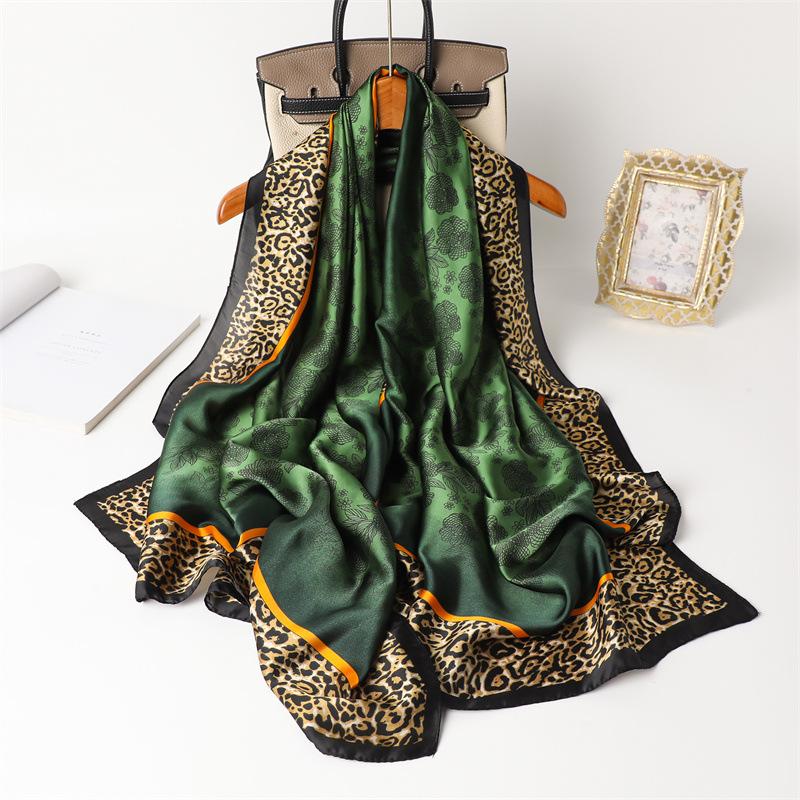 Spring and summer new printed shawl leopard print Yiqu silk scarf imitation silk scarf versatile headscarf long scarf thin brocade
