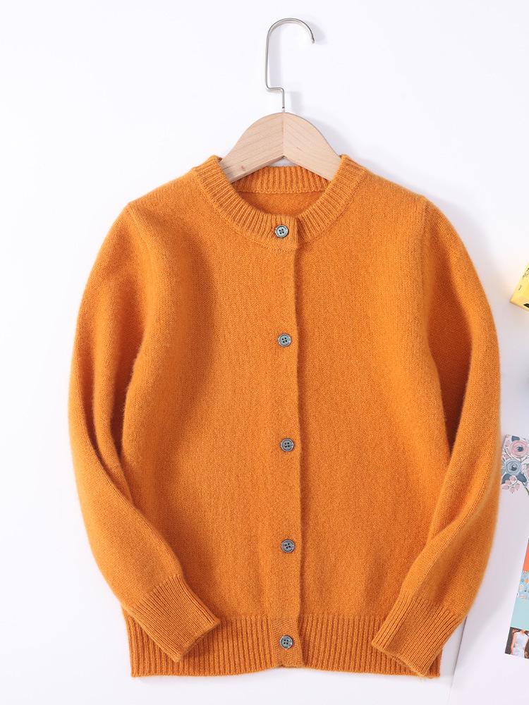 Kids' Pure Wool Round Neck Cardigan - Autumn & Winter Thick Sweater for Boys & Girls