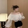 British Style Lotus Leaf Edge One-word Shoulder White Shirt Female Autumn New Pure Desire Sweet Sister Off-the-shoulder Lantern Sleeve Bubble Sleeve