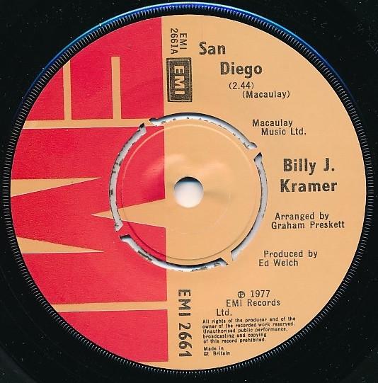 

7-дюймовая пластинка BILLY J. KRAMER Сан-Диего EMI2661 EMI 1977 UK Rock Б/у