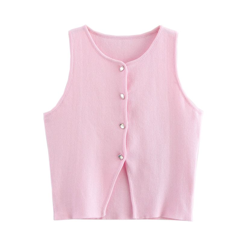 Zbzr Spring New Arrival Women's Clothing Fashion Style Fashion Solid Color round Neck Loose Casual Plain Stitch Sleeveless Short Tops