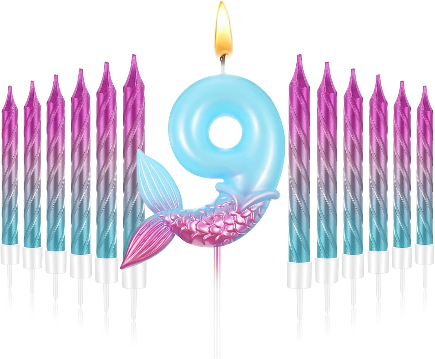 

Birthday Candles Set 1 Mermaid with 11 Rainbow Spiral Candles Mermaid Theme Birthday Cake Toppers Decorations