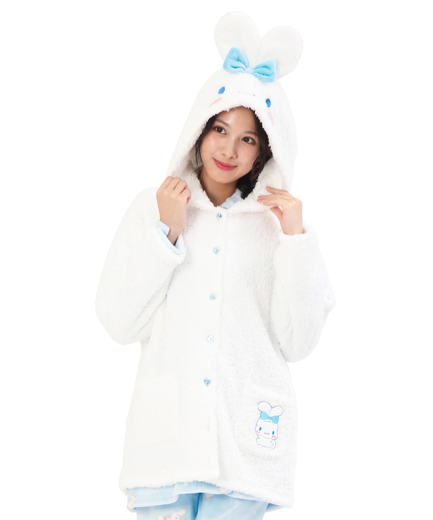

SAZAC Cinnamoroll Pajamas with Paw Long Open Poodle Boa Loungewear for Fall and Winter Women s Ears, Sleeves, Front, Fabric, (White/M-L/san1987)
