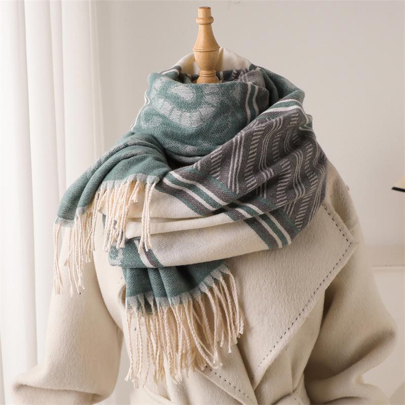 Fashion Cashmere Scarf Warm Winter For Elegant Women Korean Style Print Double Sided Wraps Neckerchief Shawl Scarves