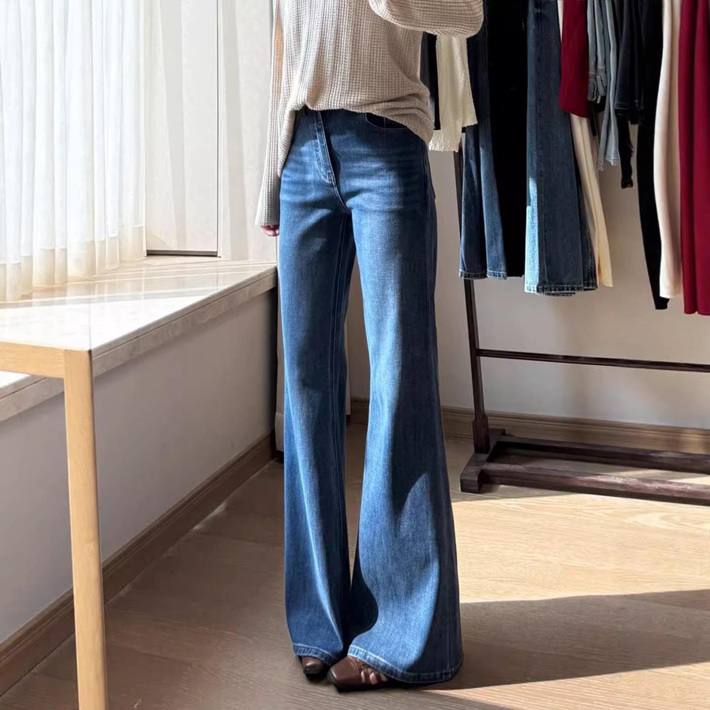 Women s Retro Blue High-Waisted Micro-Flare Jeans - Slimming Petite Bootcut, Spring 2026 XXL