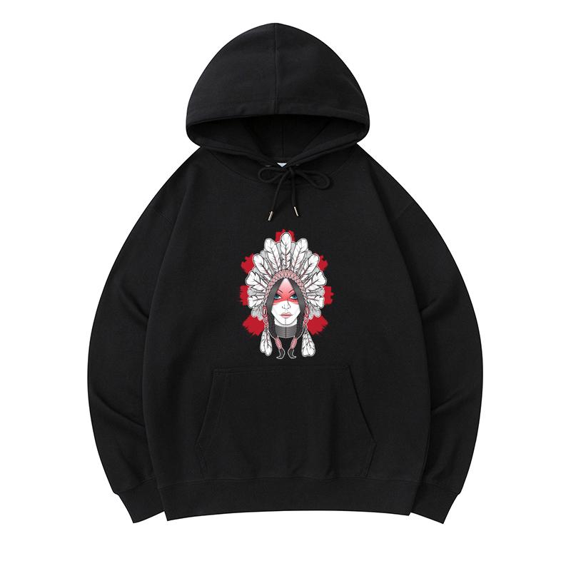 

300 GSM Men s Healthy Cotton Hoodies Native Girl Print Premium Cotton Sweatshirt