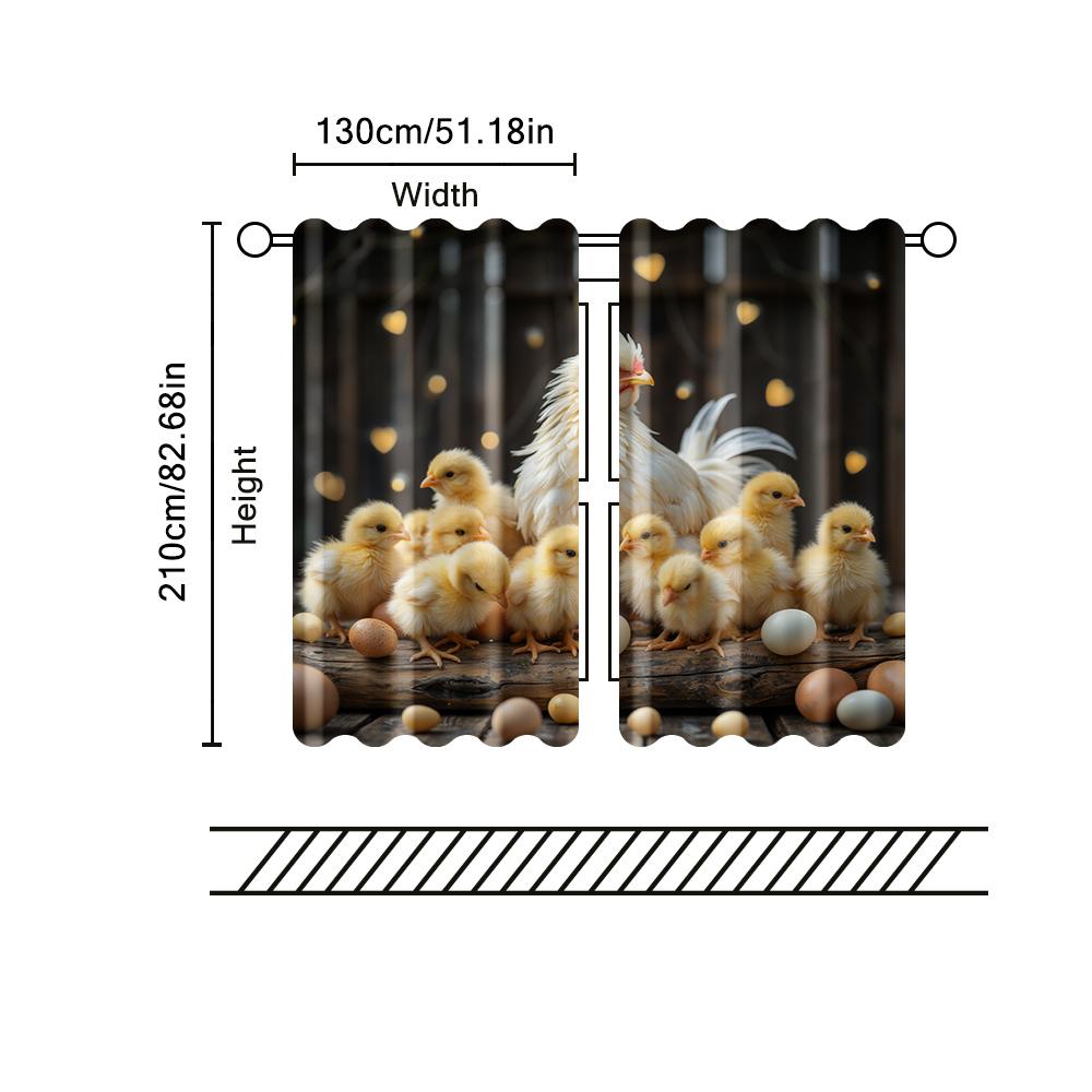 2 pcs   filtering curtains (excluding rods   non-movable   without batteries) Farmhouse Chickens and Rooster (2) for use in