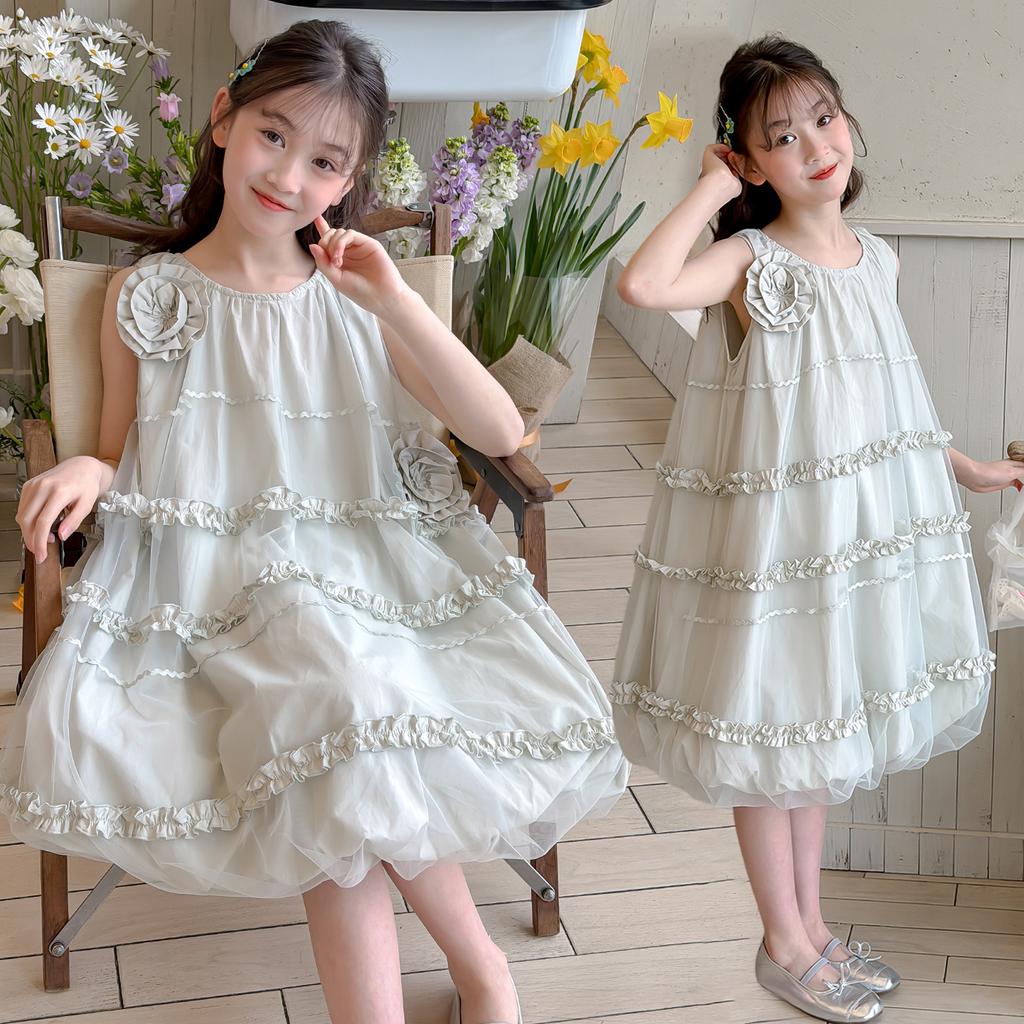 Girls' dress summer new style girls' thin cotton flower bud princess dress fashionable and stylish children's summer dress