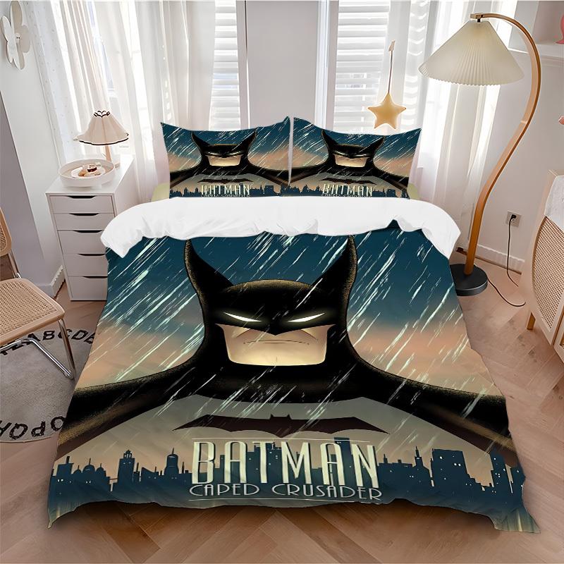 3pcs Batman Caped Crusader Bedding Set, Duvet Cover and Pillowcases Machine Washable Seasons all suitable, Design for Bedroom (No Filling)190 135x200cm