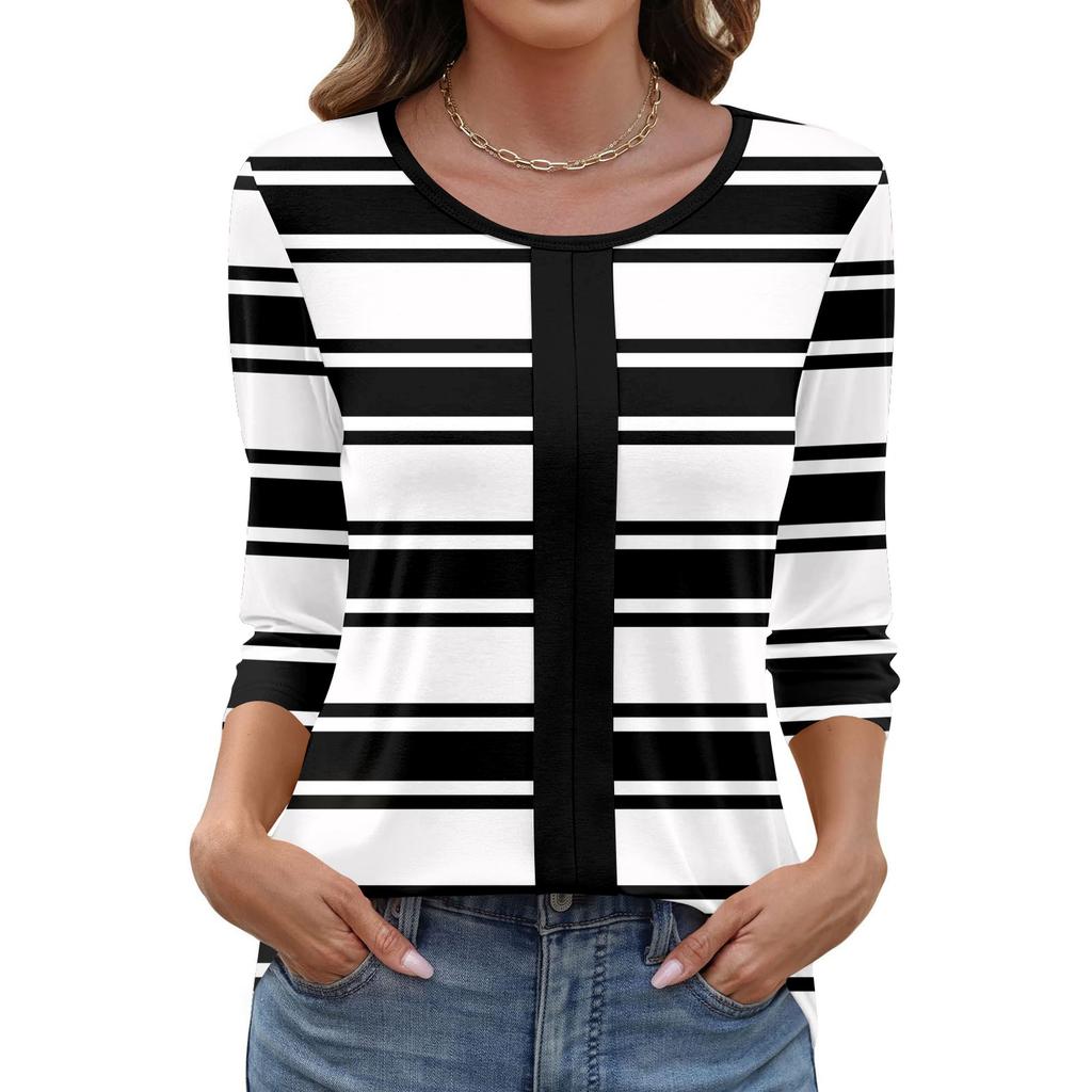 Top elegant pentru femei, casual, cu mânecă trei sferturi, cu guler imprimat, pulover