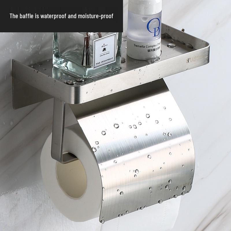 Stainless Steel Toilet Paper Holder with Phone Shelf, Punch-Free Installation for Home and Public Restrooms