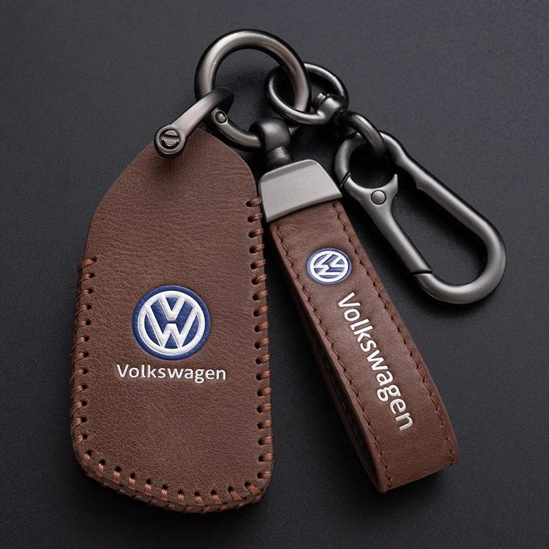 Valve Stems Caps For VOLKSWAGEN VW Leather Car Remote Key Case Cover Protection Holder Shell Fob For VW Volkswagen Golf 7 MK7 Ti RC6