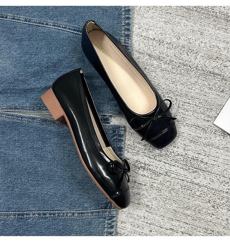 Black Red Bow Mary Jane Ballet Flats for Women – Soft Sole, Low Heel, Low-Cut