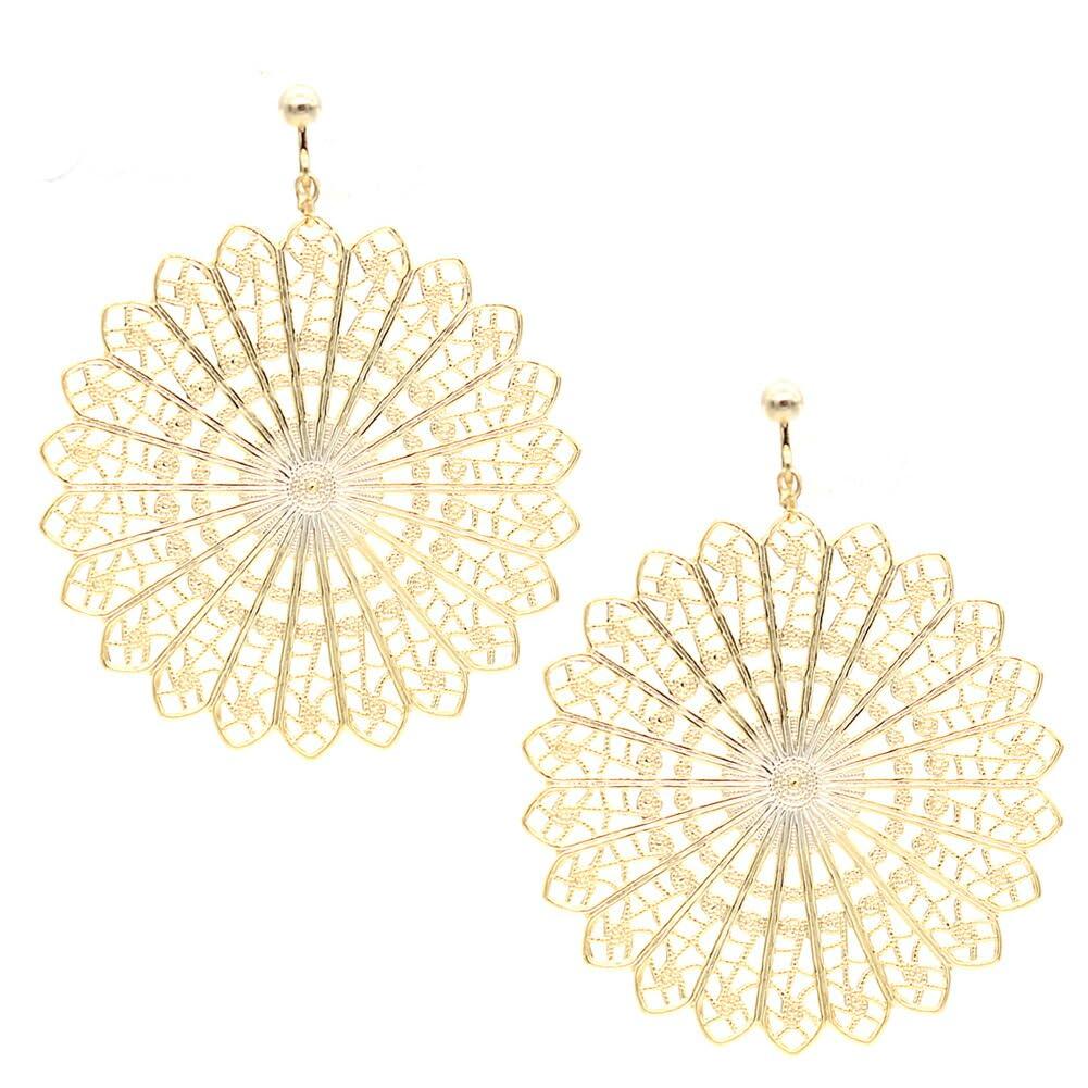 

Shop Earrings for peacock made in E [Jewelry M] women, openwork, motif, lace, circle, hypoallergenic, Japan, screw-on, e0119, gold, золотий