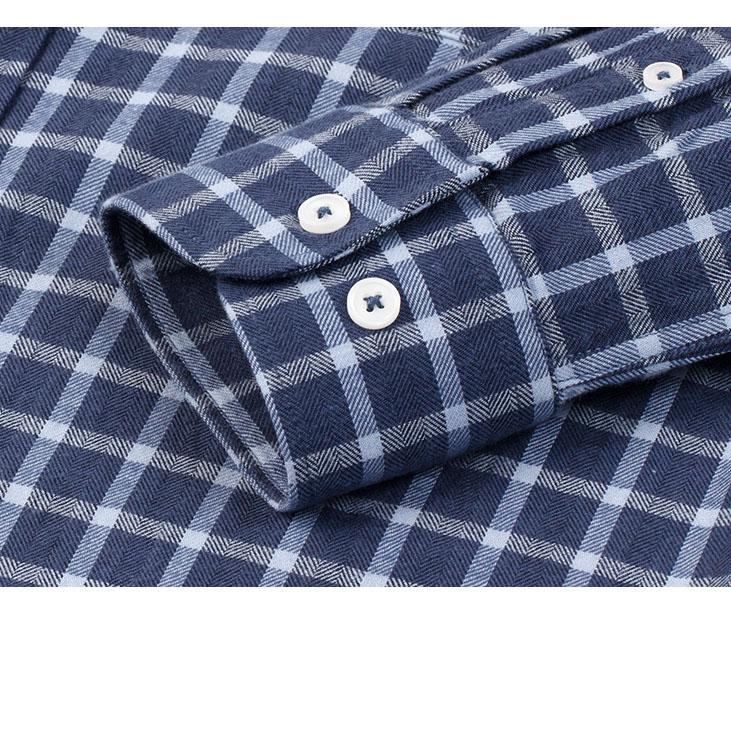 New Pure Cotton Brushed Men Casual Plaid Shirts Long Sleeve Soft Autumn Checked Design Business Male tops with pocket