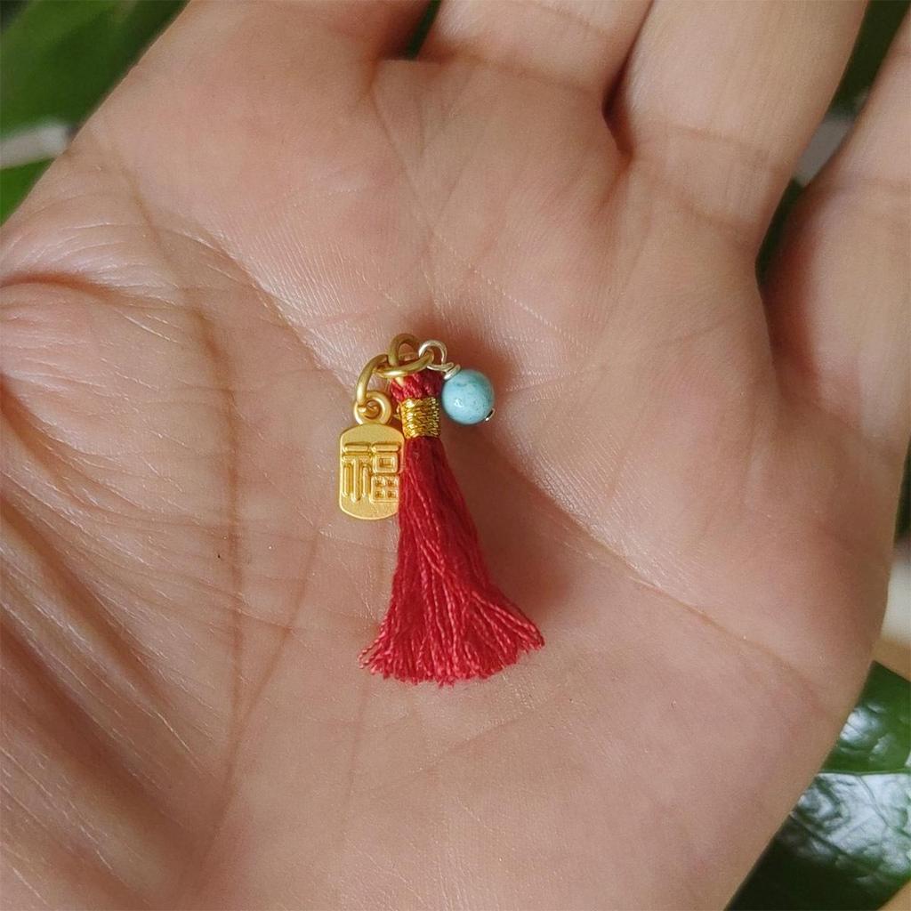Jewelry Bracelet with Mini Wengwan Tassel, Hand-rubbed Cotton Thread, Handwoven with Small Drip Beads - DIY Necklace