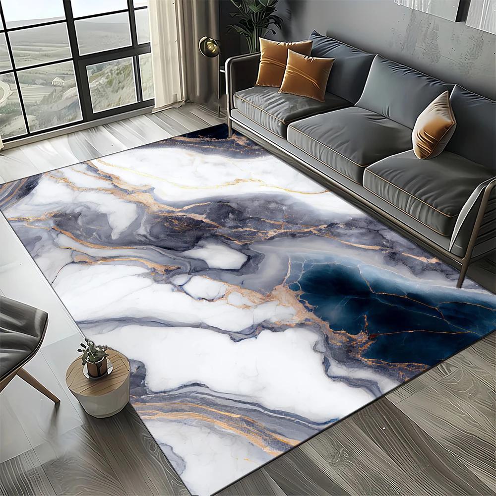 2025 New Style Fashion Marble Black White Gold Stone Carpet Rug for Living Room Bedroom Home Sofa Decoration,Non-slip Floor Mat