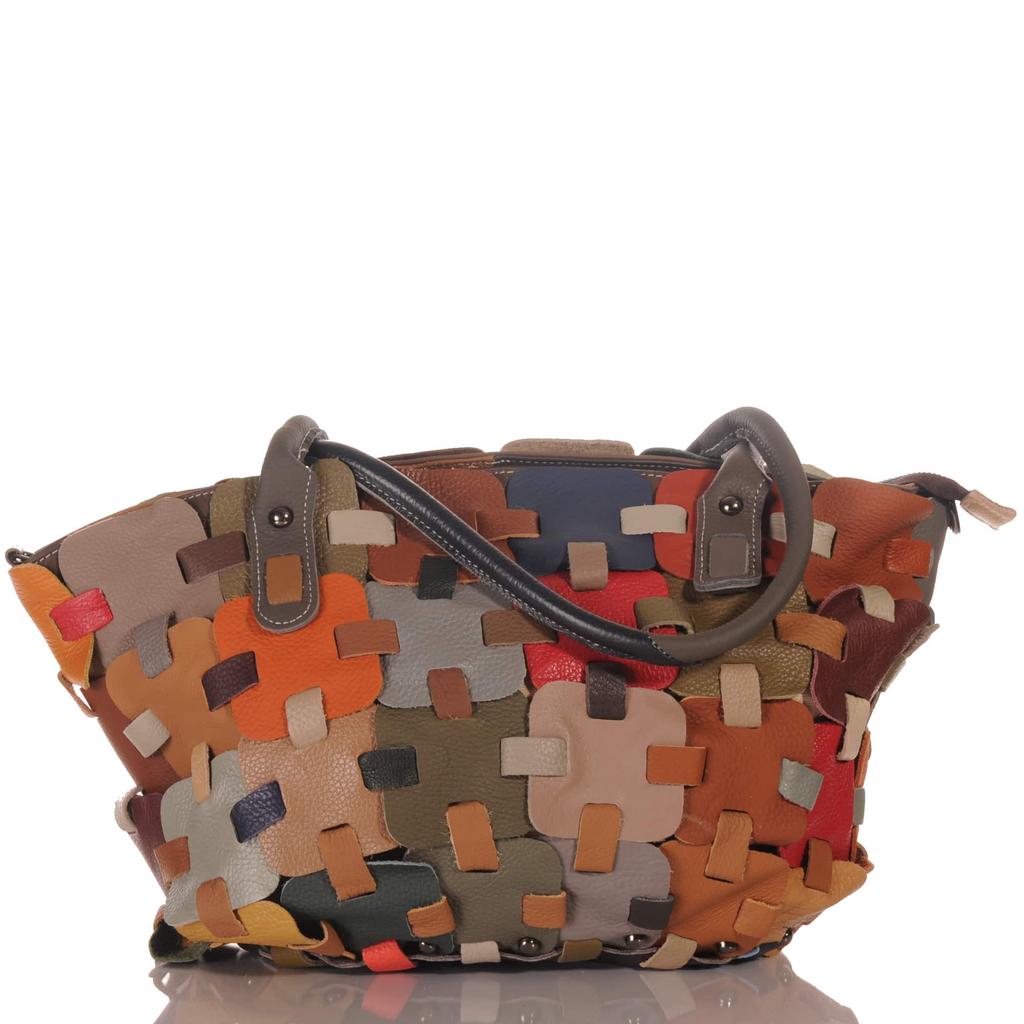 Stylish Women's Shopper Made of Genuine Leather In Patchwork Design