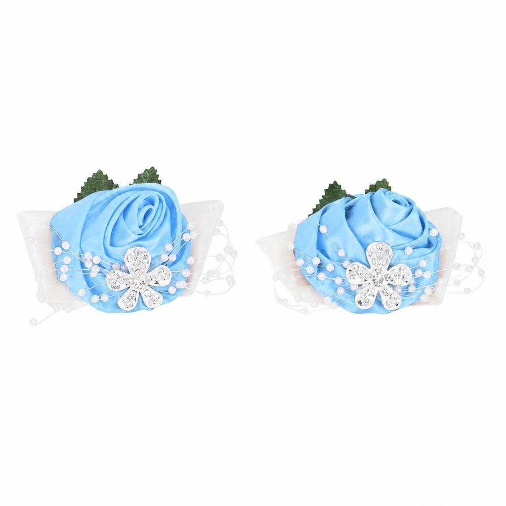 2pcs Diamond Rose Wrist Corsage Pearl Rhinestone Bridal Wrist Flower For Wedding